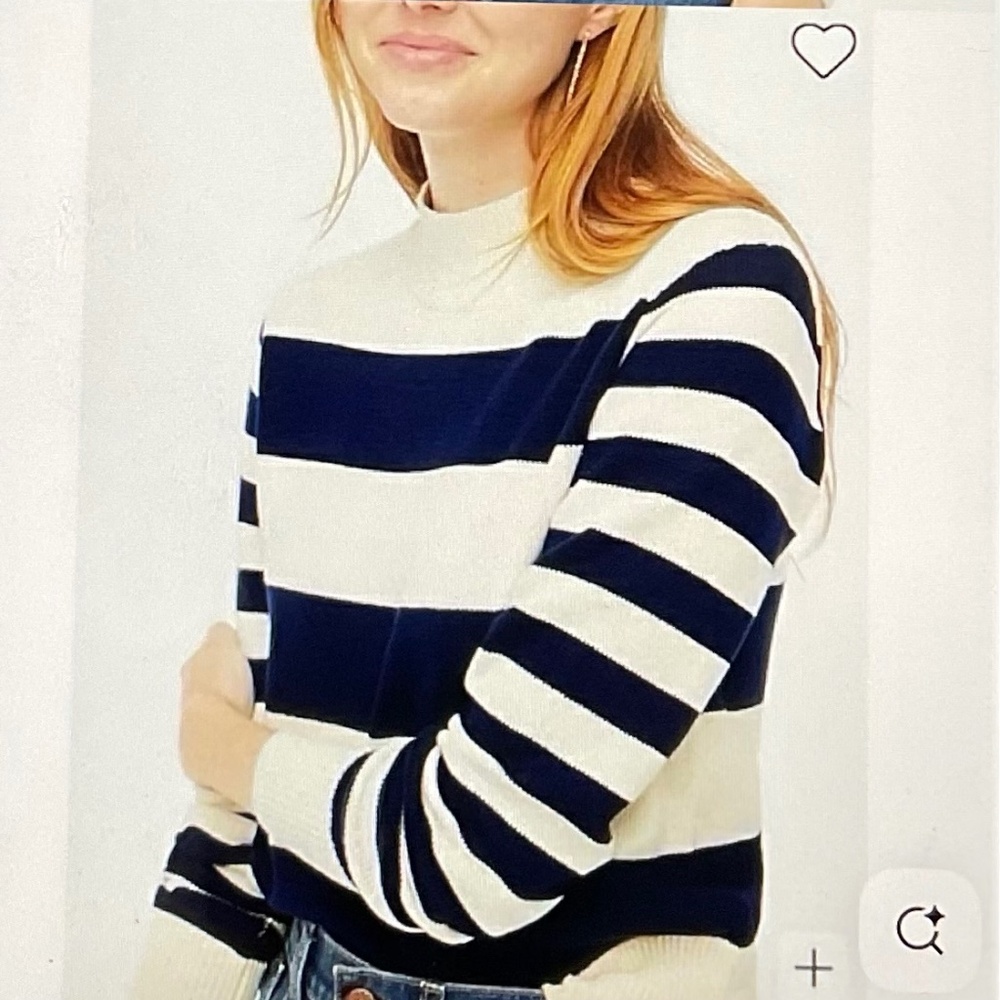 J. Crew Factory Striped Mock Neck Sweater in Mixy Stripe Navy Cream Coastal XS